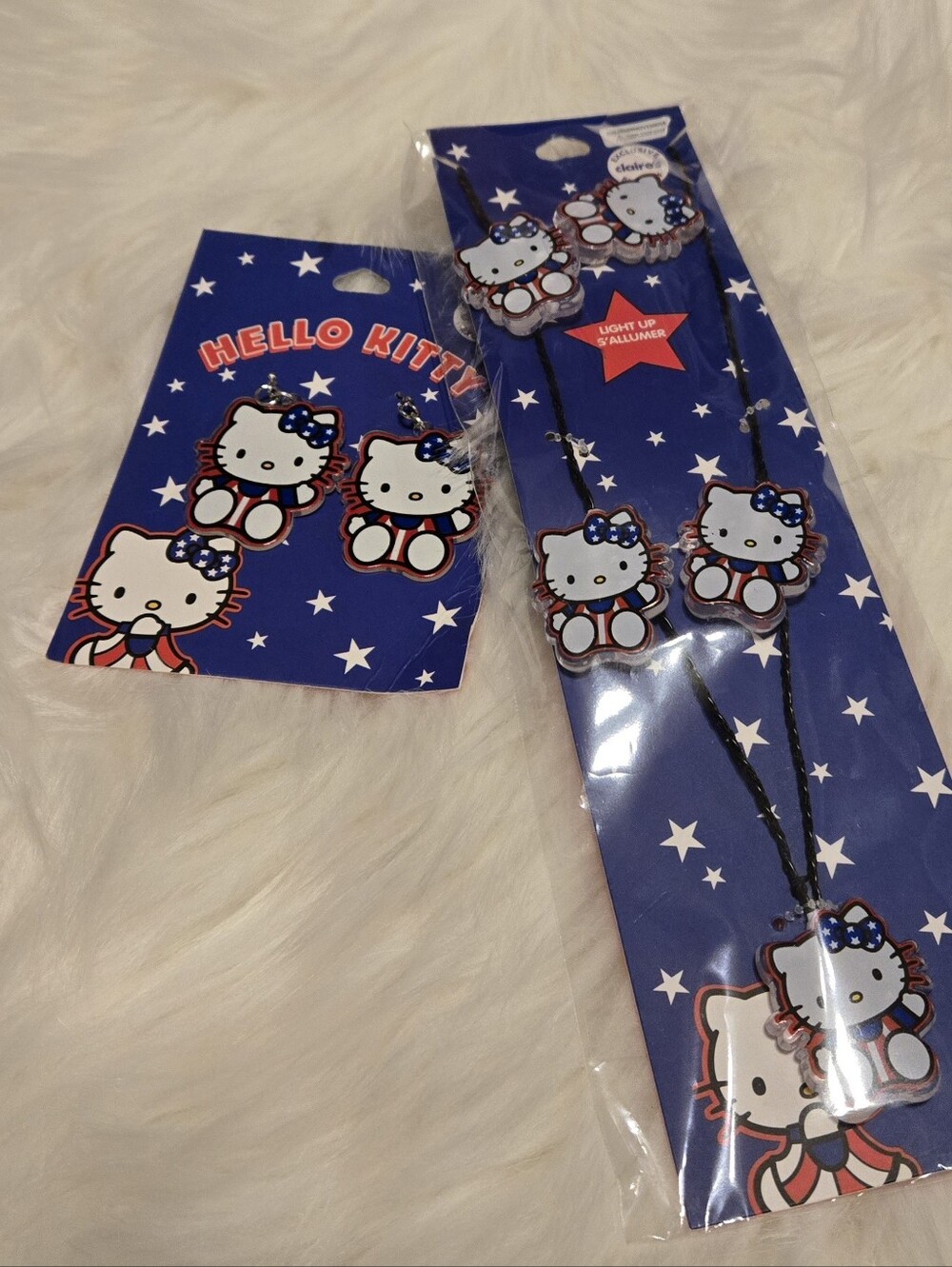 Hello Kitty Kids Necklace & Earring Set - Blue, White & Red